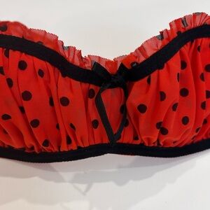 Red Polka Dot Bandeau Bra with Black Trim